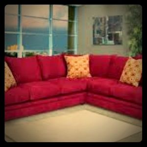 Red soft leather sectional